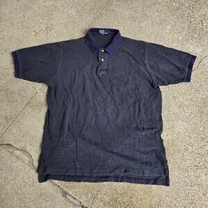 Vtg POLO RALPH LAUREN Embroidered Horse Logo Colorblock Pinstripe Polo Shirt XL